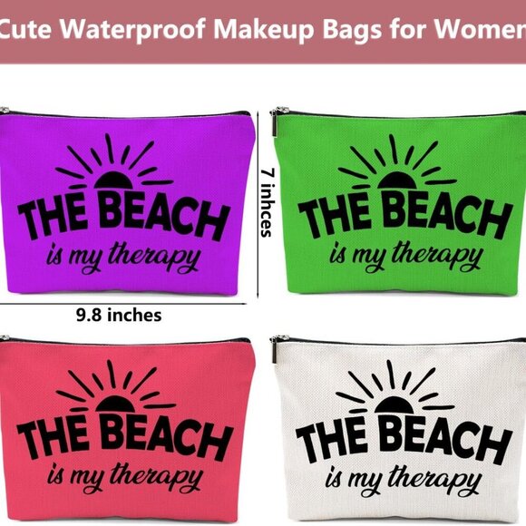 4PCS Beach Vacation Essentials Makeup Bag, Cute Cosmetic Bags for Women, Beach A - Picture 2 of 6
